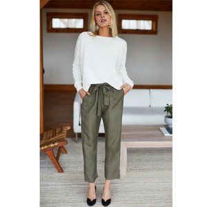 Emerson Fry Paris Green Linen Blend Paper Bag Waist Cropped Paris Pants Size S